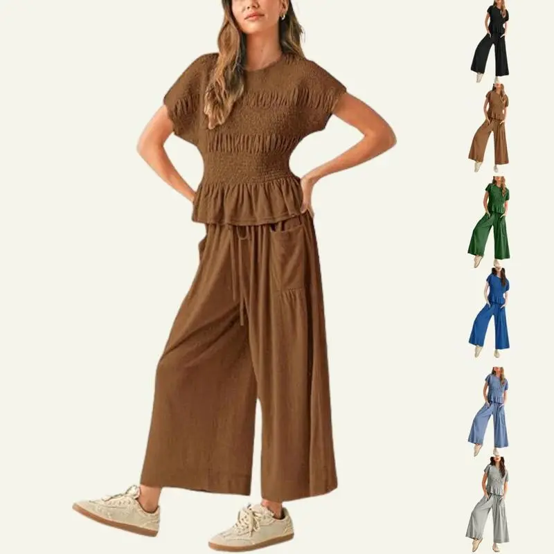 ✨Women’s 2-Piece Smocked Top & Wide-Leg Pants Casual Boho Matching Set🔥