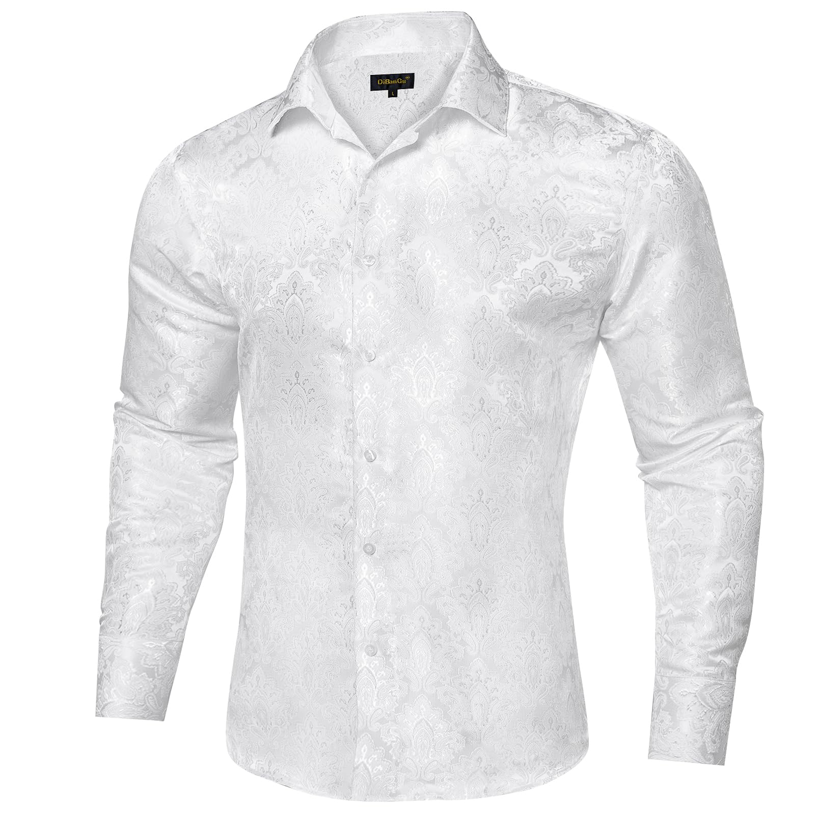 Men's Paisley Dress Shirt Long Sleeve Wrinkle Free Button Down Cowboy Shirts - White&paisley