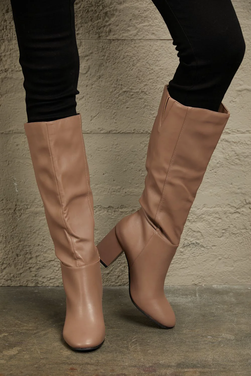 Harvest Haute Block Heel Knee High Boots in Mocha