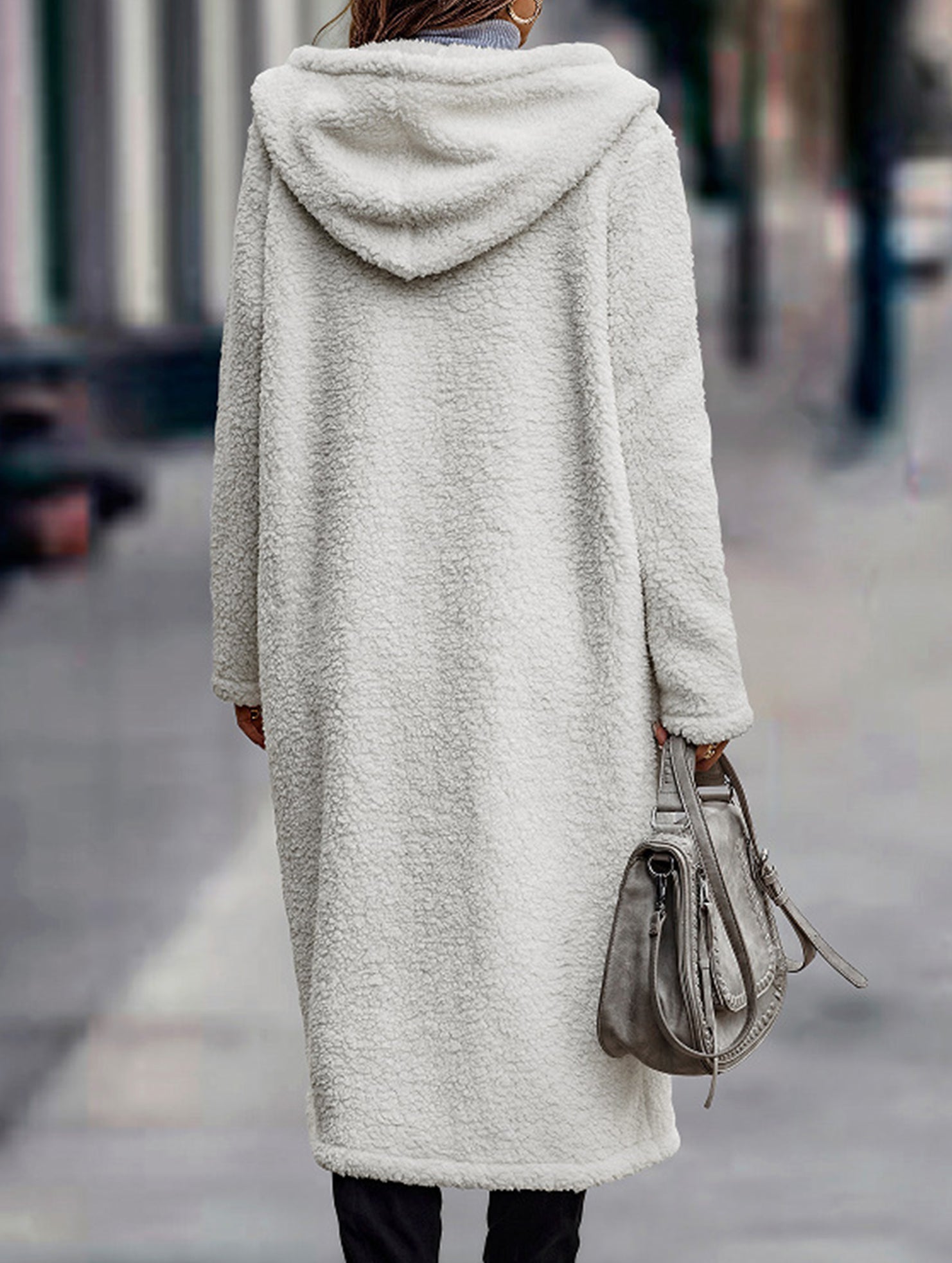 Stylish long solid color long-sleeved hooded jacket