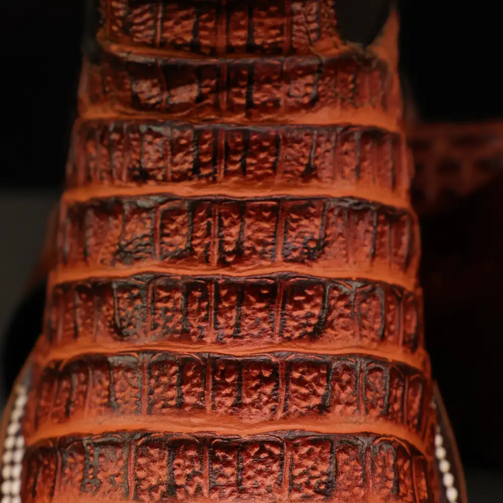 Cognac Caiman Back Leather Boots - Square Toe