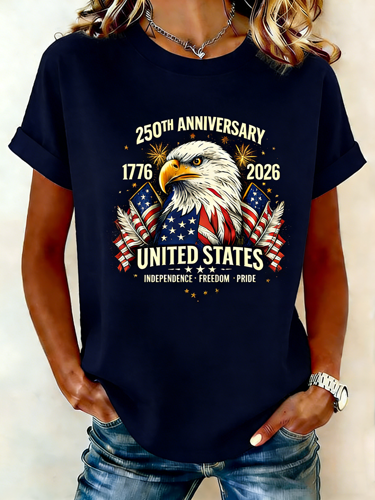 250th Anniversary Bald Eagle Printed Patriotic Independence Freedom Proud T-shirt
