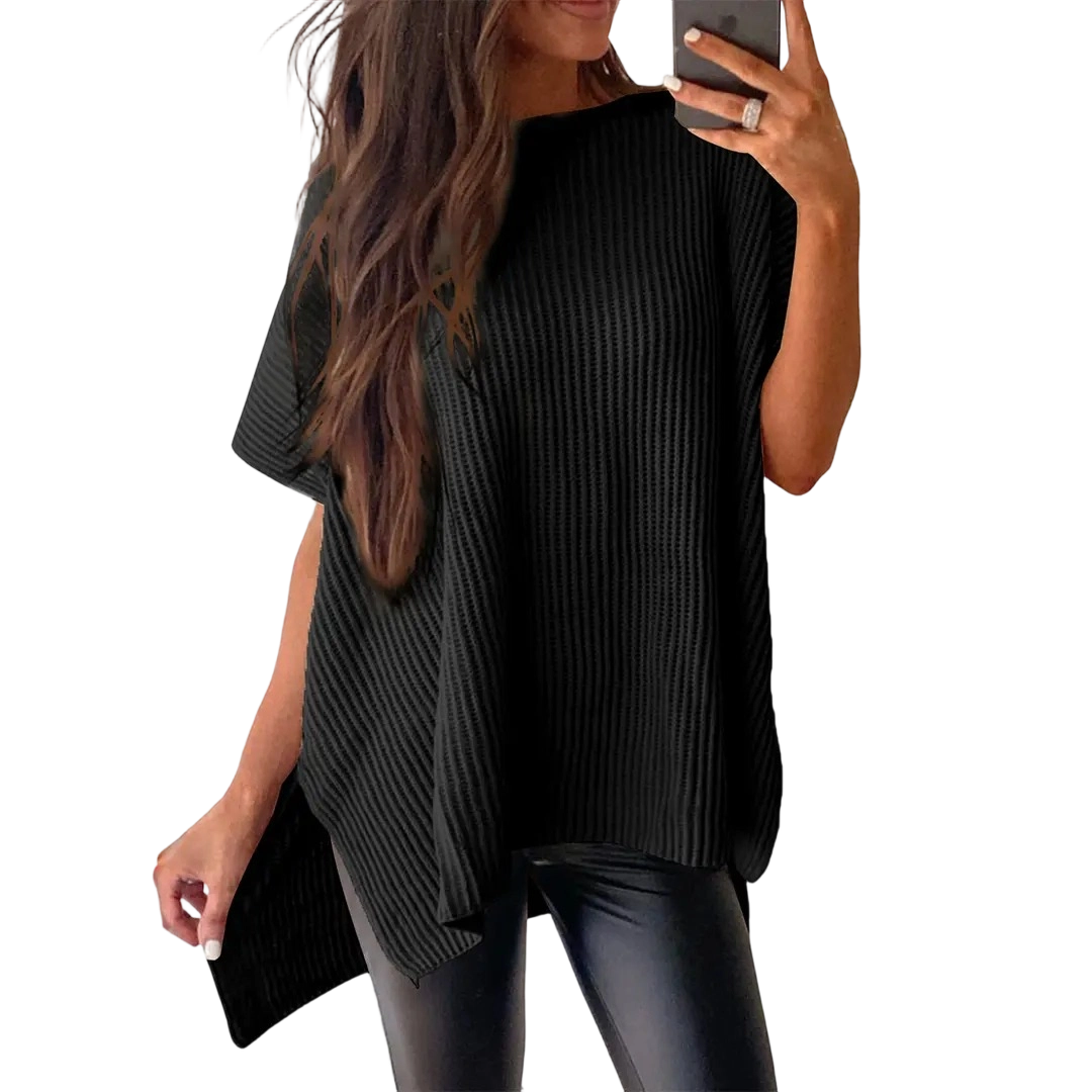 Women's Oversized Ribbed Short Sleeve Knit Top
