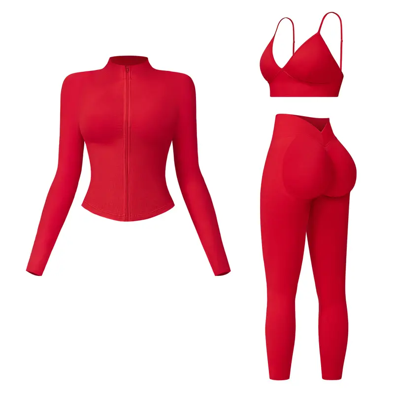Women's Solid Criss Cross Crop Tank Top & High Waist Leggings & Zip Up Crop Jacket Tracksuit Set by MFVIM - Breathable Comfortable Outfits for Yoga, Gym, Workouts, Running, Yoga Wear, Workout Gym Clothing, Gym Sportswear, Casual Activewear SpringStatement
