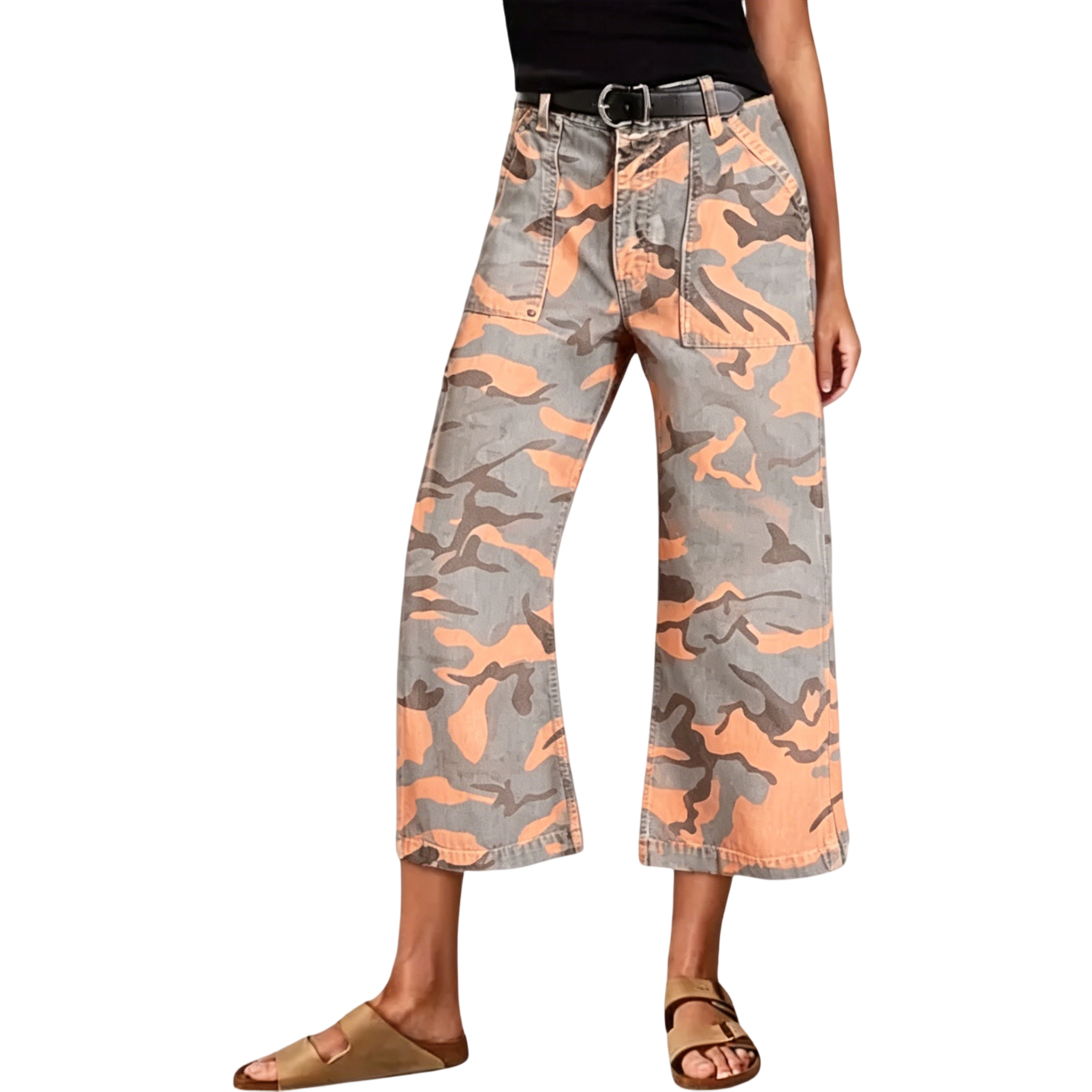 Stretchy Camo Print Mid Waist Straight Leg Capri Pants Summer Vibes