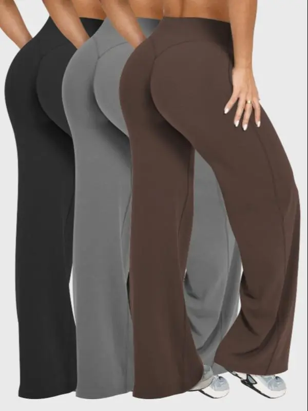 Women’s 6-Pack Flare Yoga Pants with Elastic Waist for Fitness & Daily Wear