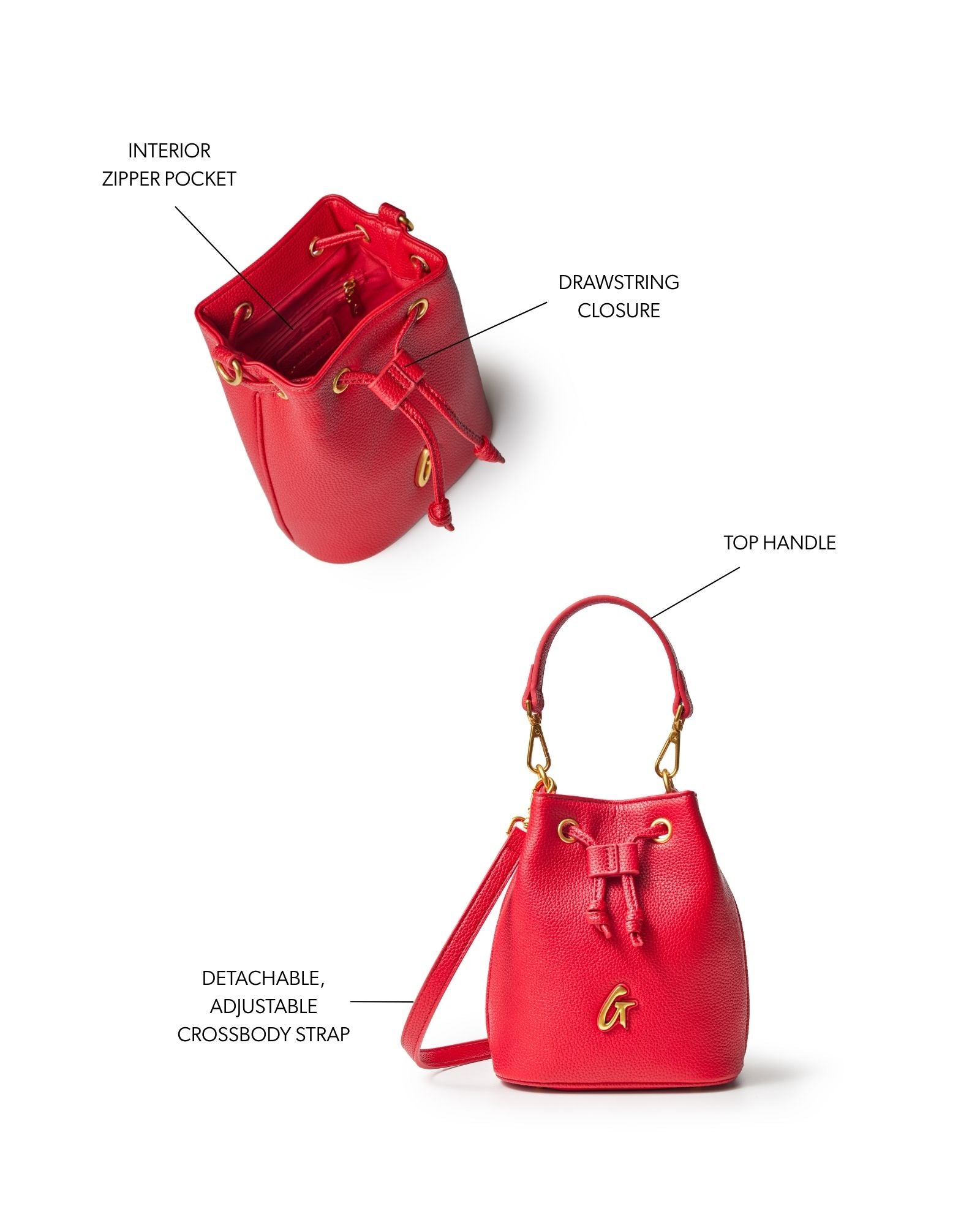 MINI PEBBLE BUCKET BAG - RED