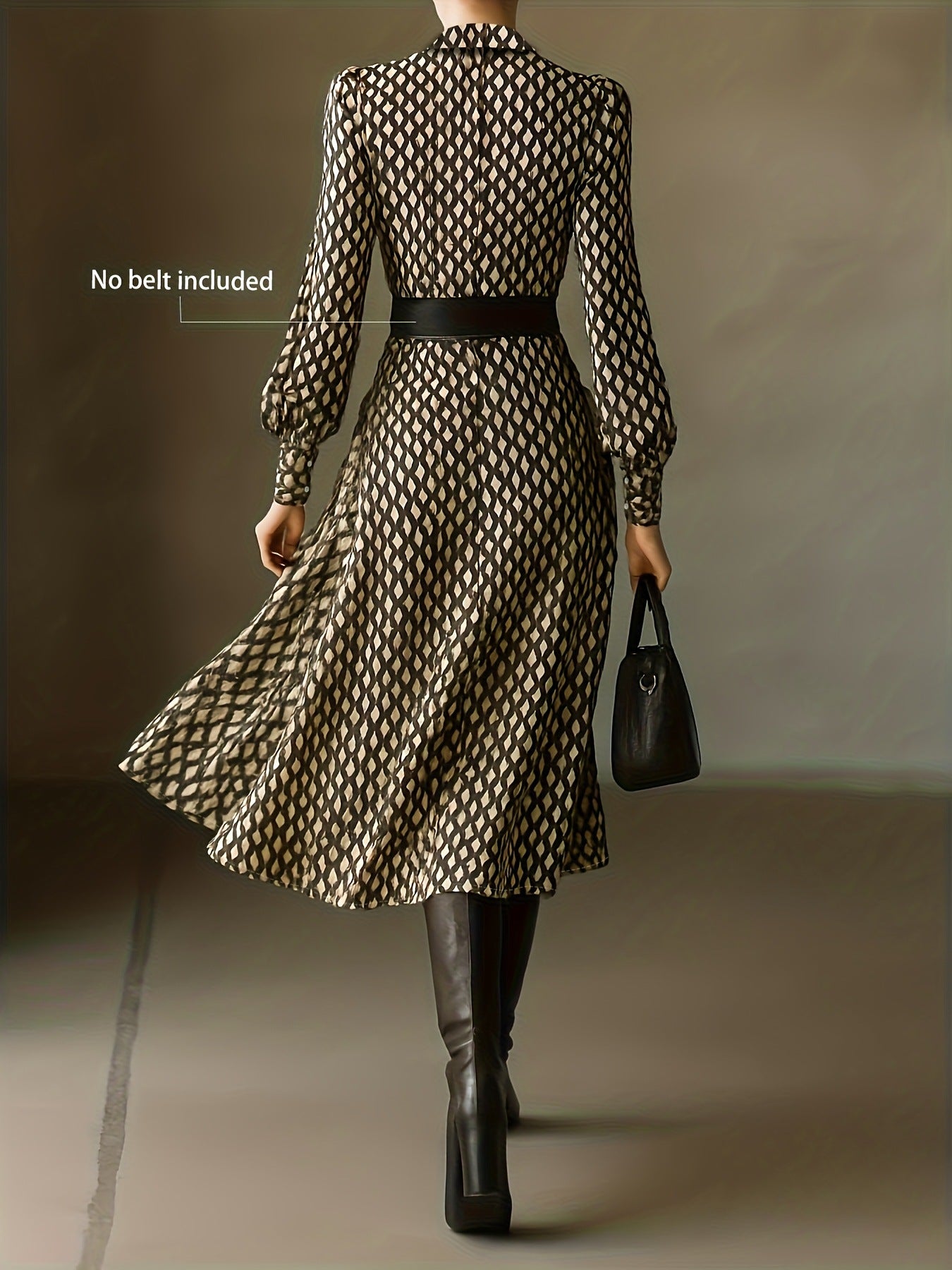 Printed Long Sleeve Midi Dress