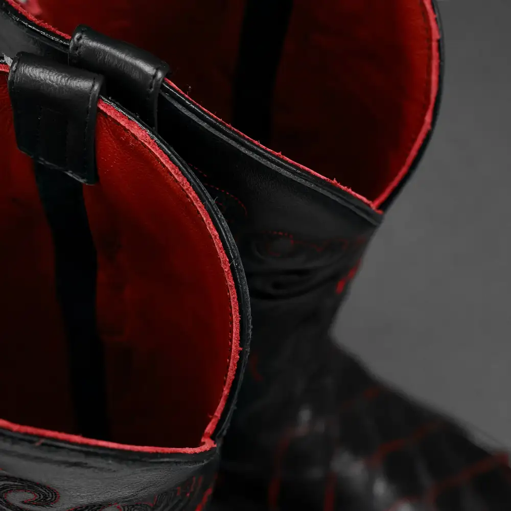 Black/Red TBR Pirarucu Leather Boots - Square Toe