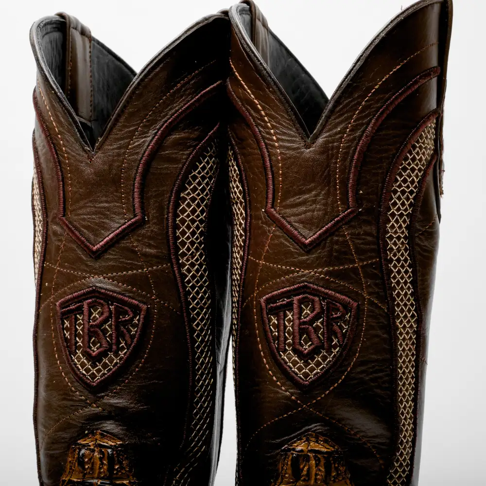 Honey Caiman Neck Leather Boots - Square Toe
