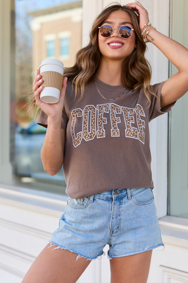 Coffee Leopard Print Brown Graphic Tee