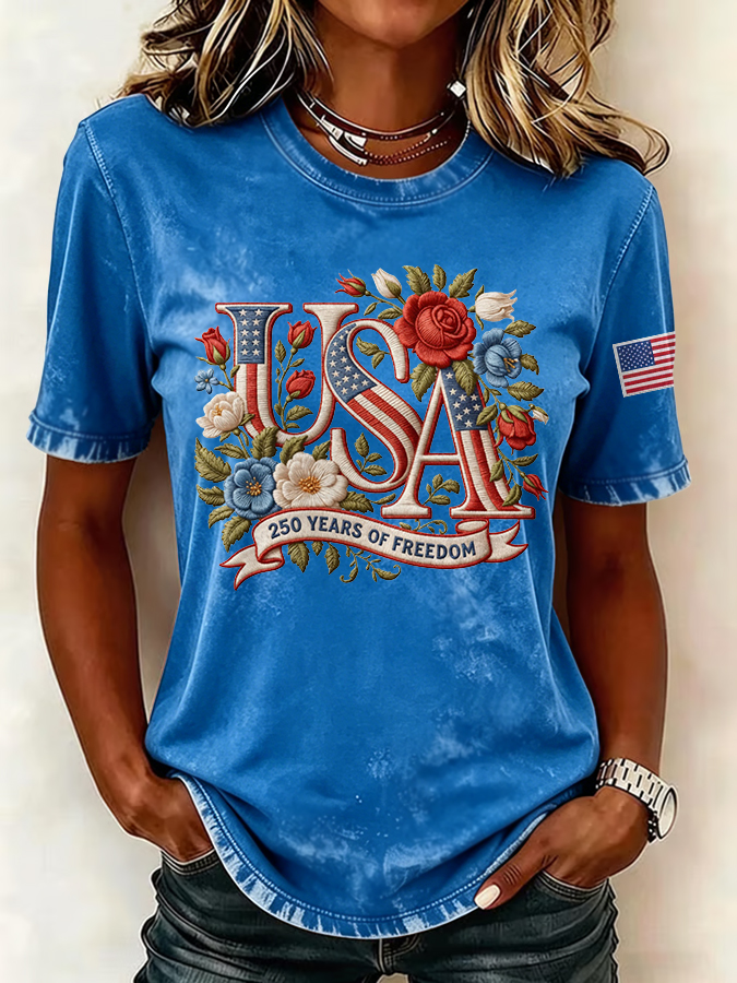 Women's Casual USA 250th Celebration Print Short Sleeve T-shirt