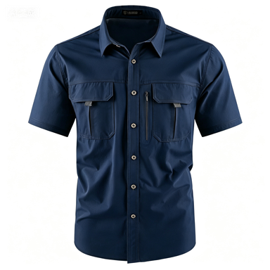 Men's American-Style Solid Color Shirt with Hidden Ventilation Holes Casual Summer Beach Nylon Shirt High-Quality Fabric Short Sleeves Button Closures