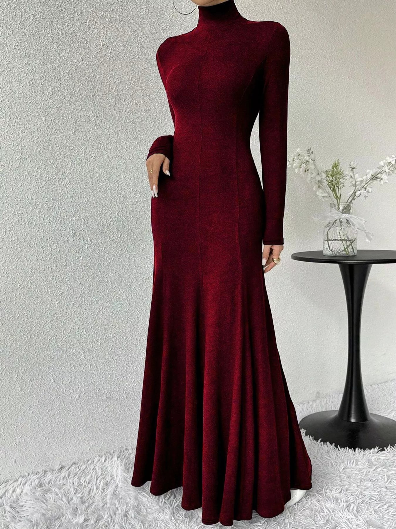 Turtleneck Long Sleeve Maxi Mermaid Dress