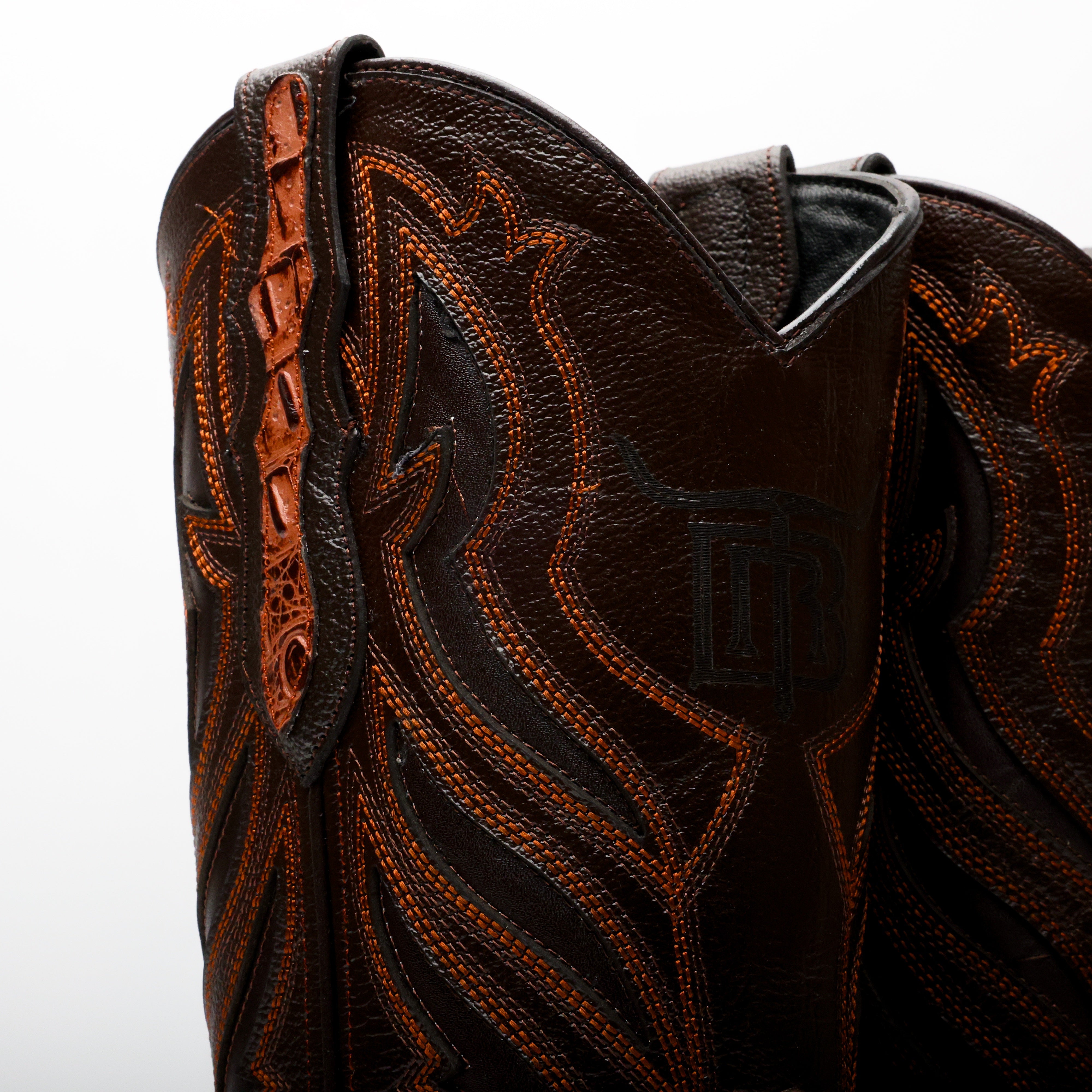 Cognac Caiman Hornback Leather Boots - Square Toe