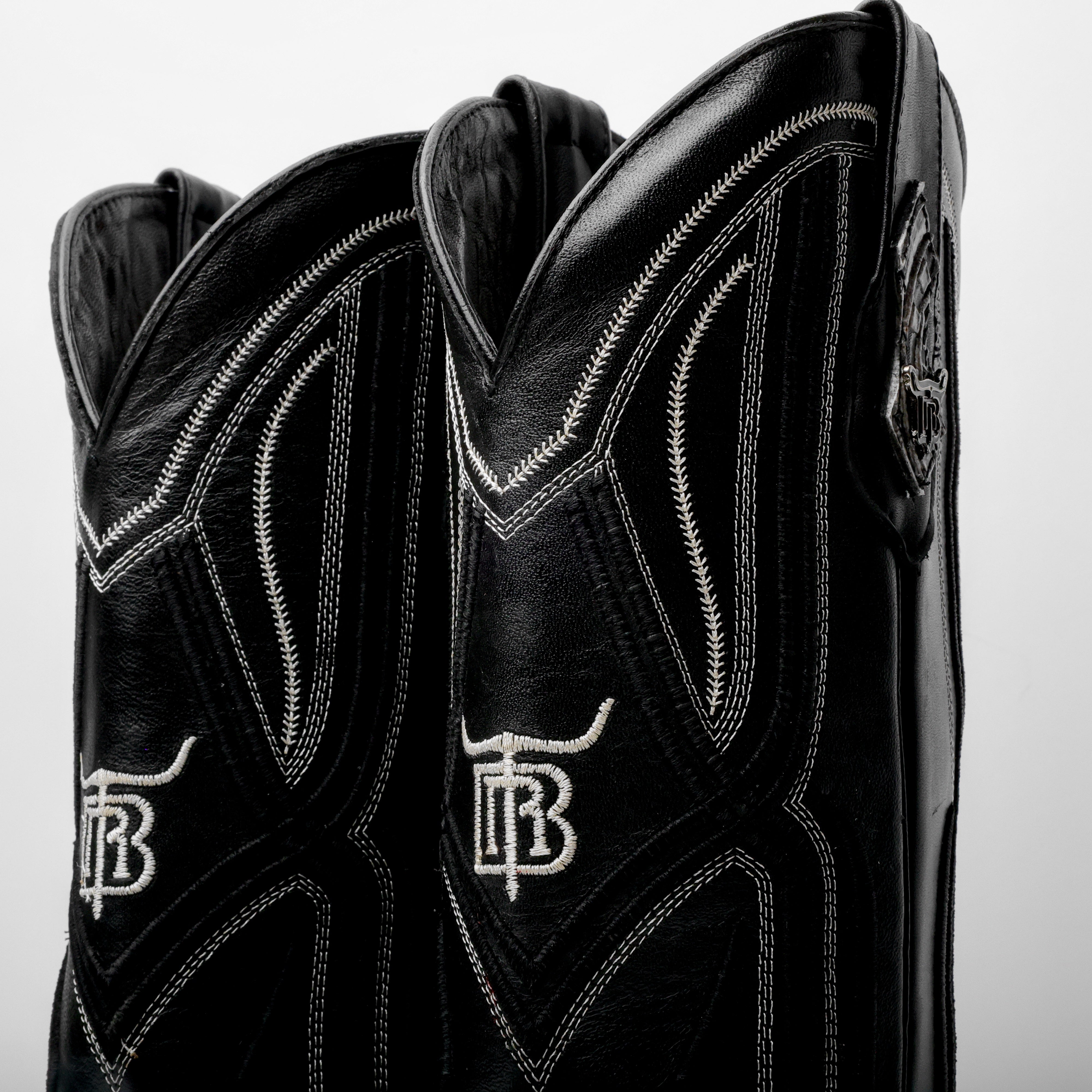 “Ace Of Spades” Grey/Black Leather Boots - Square Toe