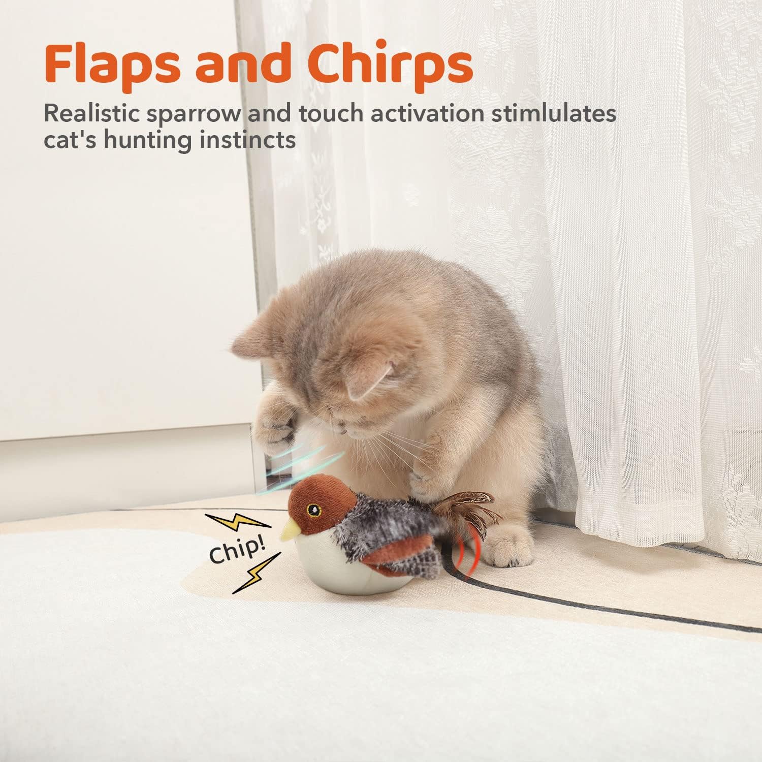 Cat Toys Interactive Electric Flapping Bird with Squeak