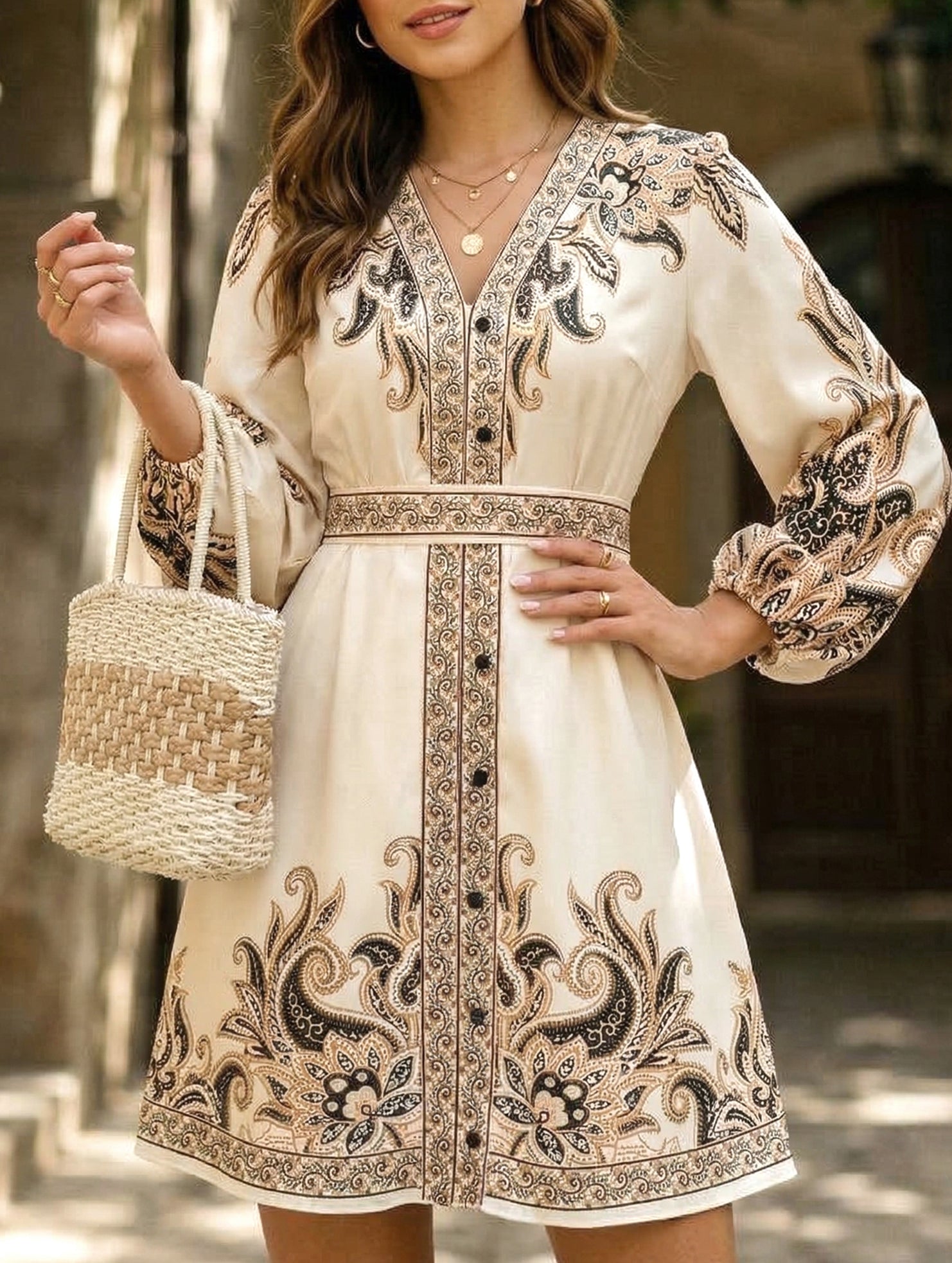 Tie Waist Print Midi Dress