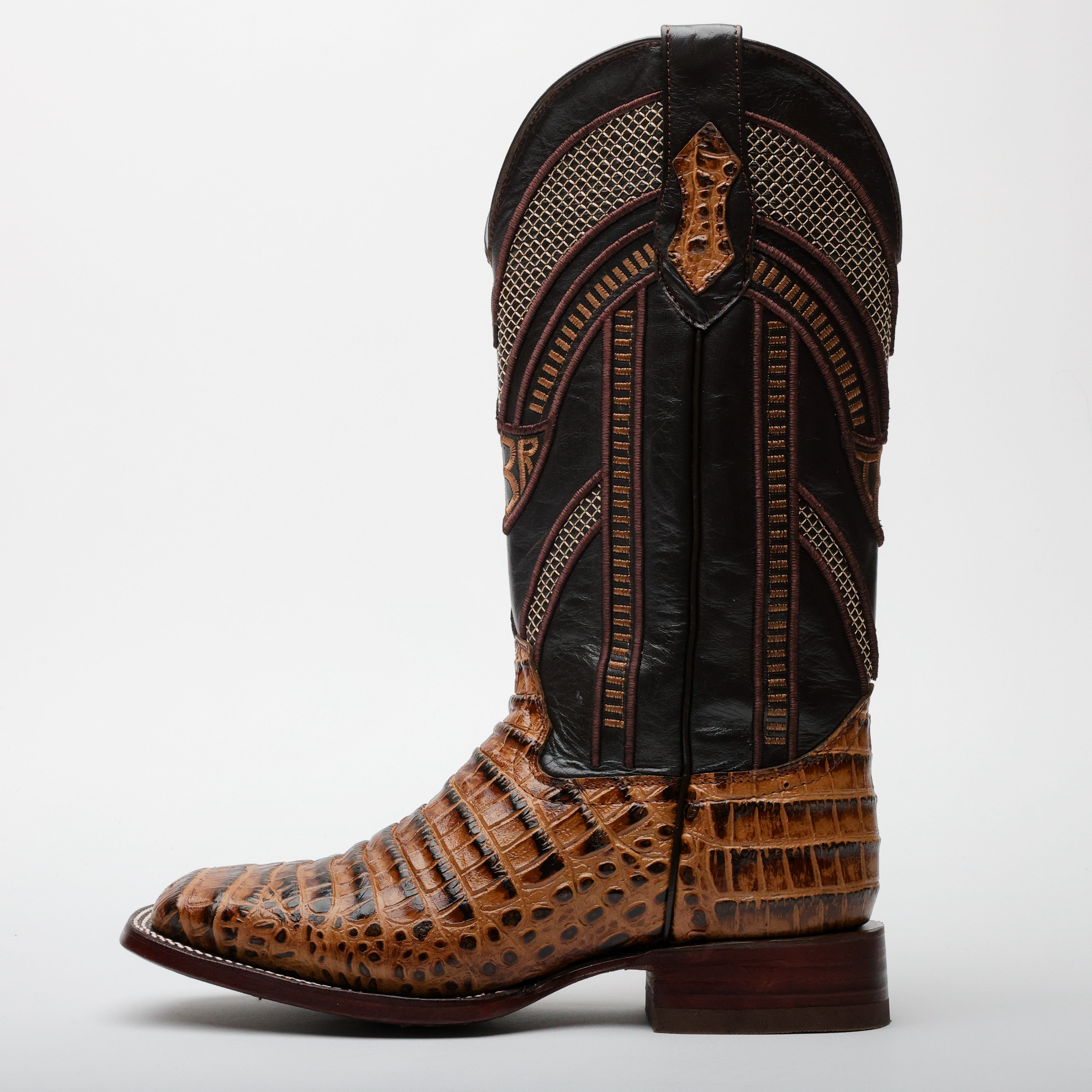 Honey Caiman Belly Leather Boots - Square Toe