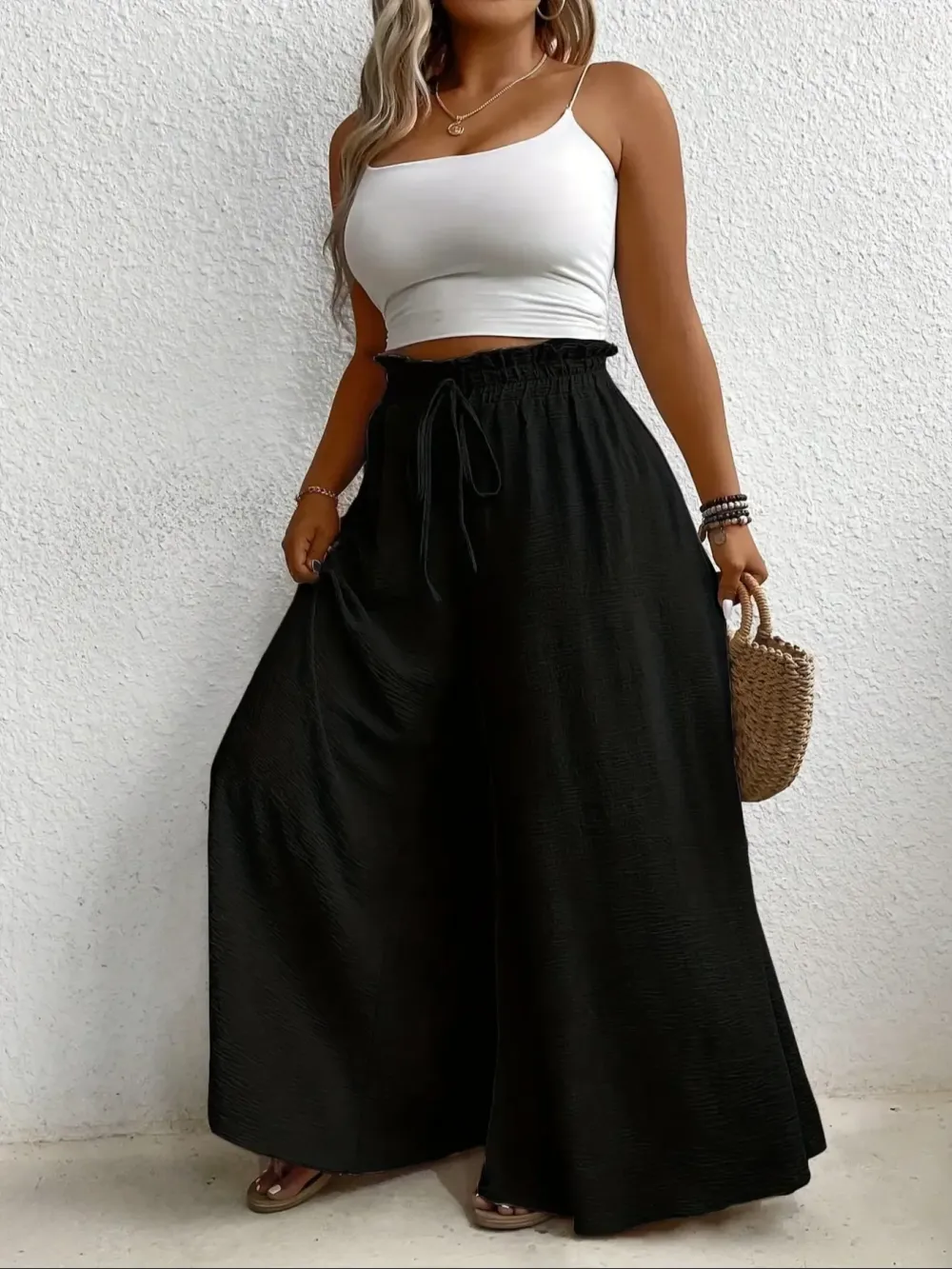Elegant Plus Size Women's Wide Leg Pants, Loose Fit Commuter Style, Drapey Casual Trousers