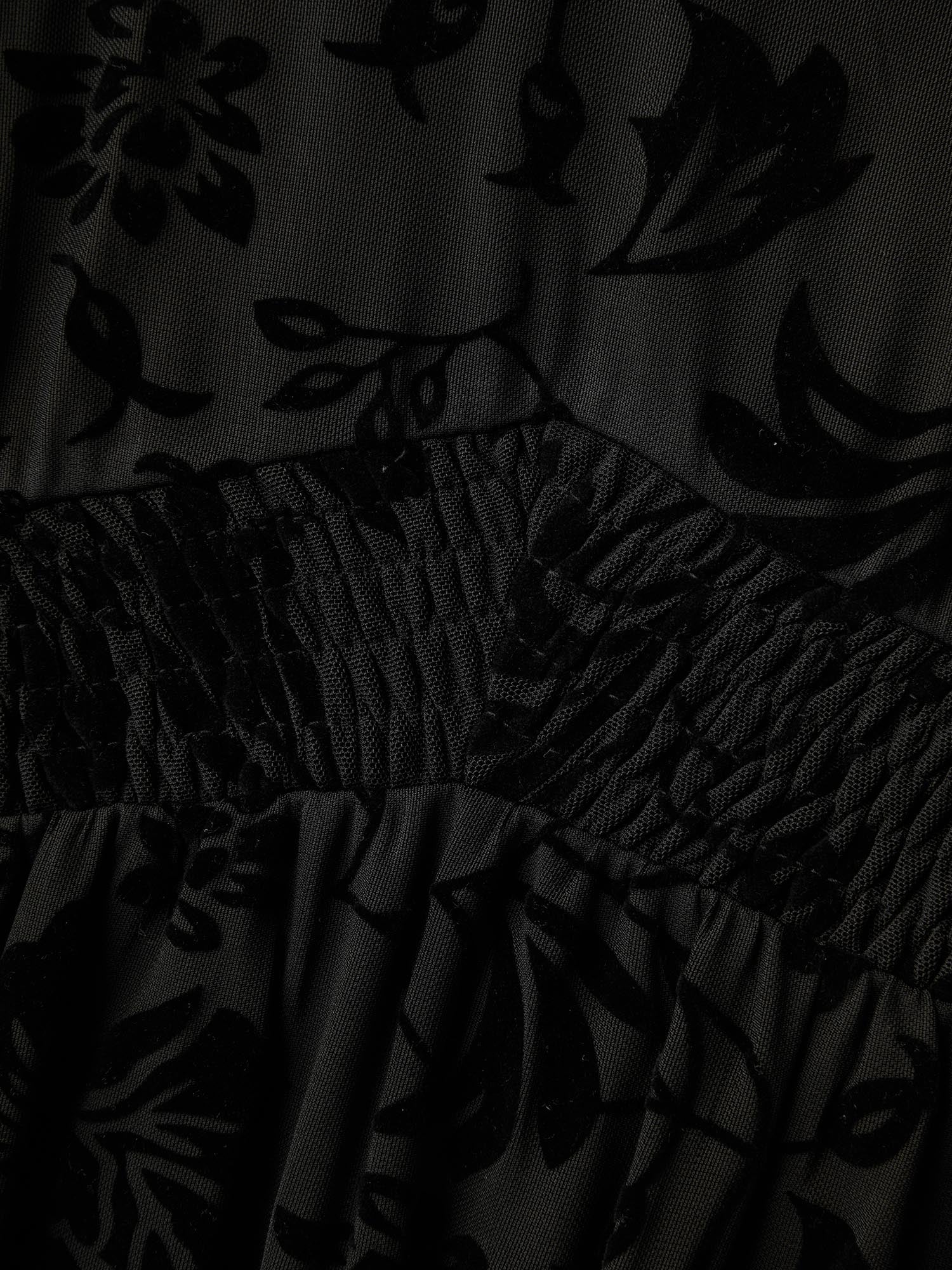 Textured Floral Shirred Waist Knee-Length Dress