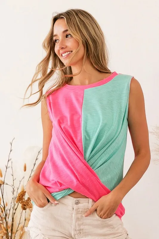 Slub Terry Color Block Twisted Top
