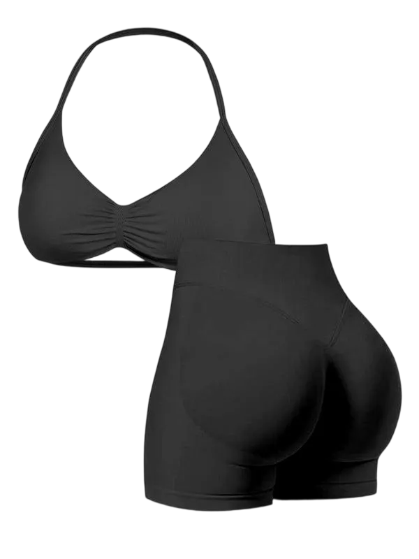 New Women's Sporty Yoga Set, High-Waist Tight-Fitting Shorts and Tank Top