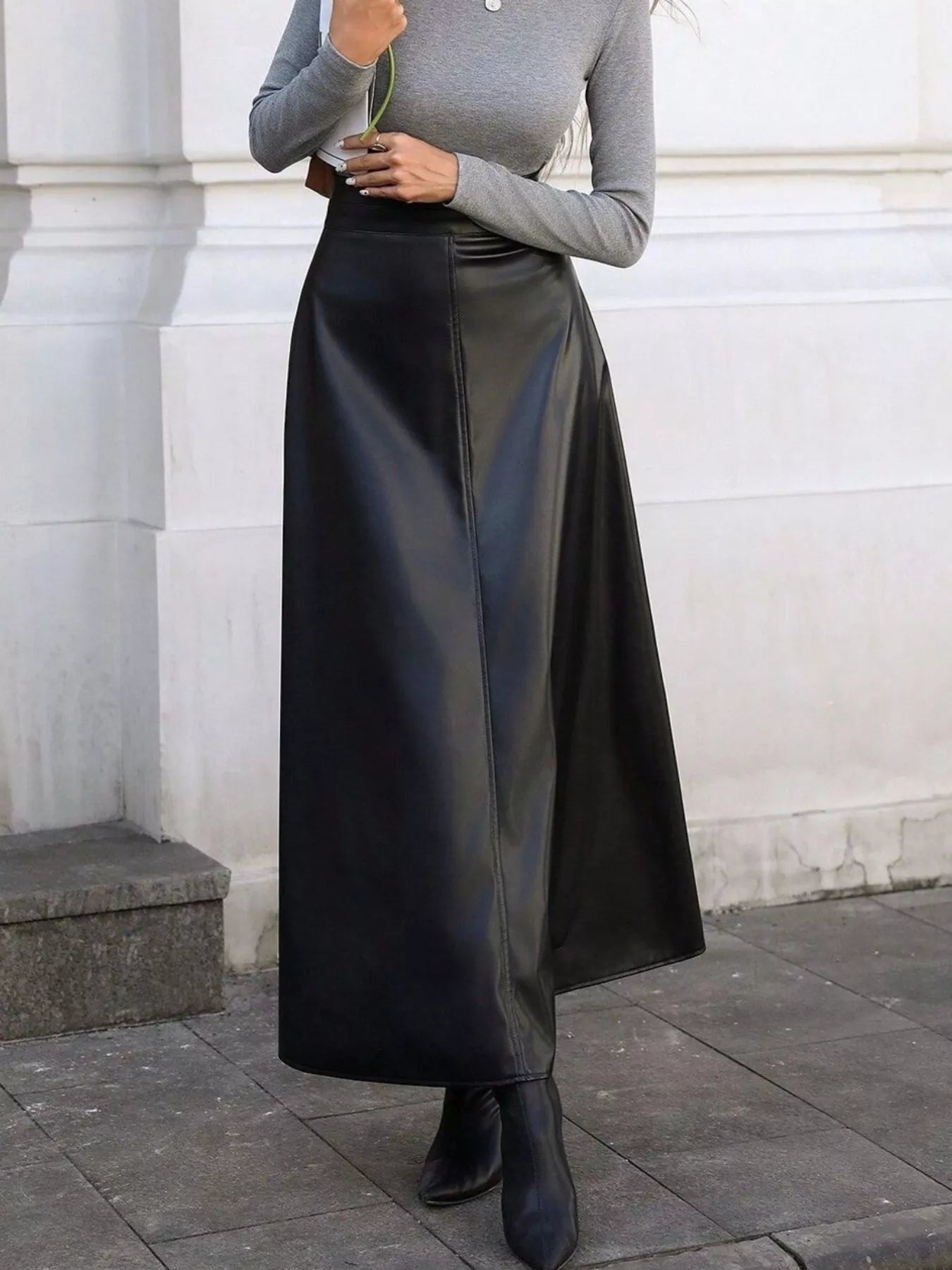 Leather A-Line Midi Skirt