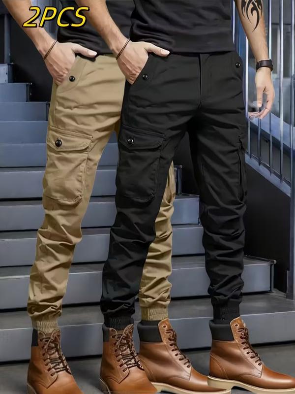 Men's Heavyweight Pants Compatible with Leggings - Workwear Trousers, Multi-Pocket Outdoor Pants with Belt Loop Closure and No Zipper, Suitable for Winter (Solid Color) - Machine Washable