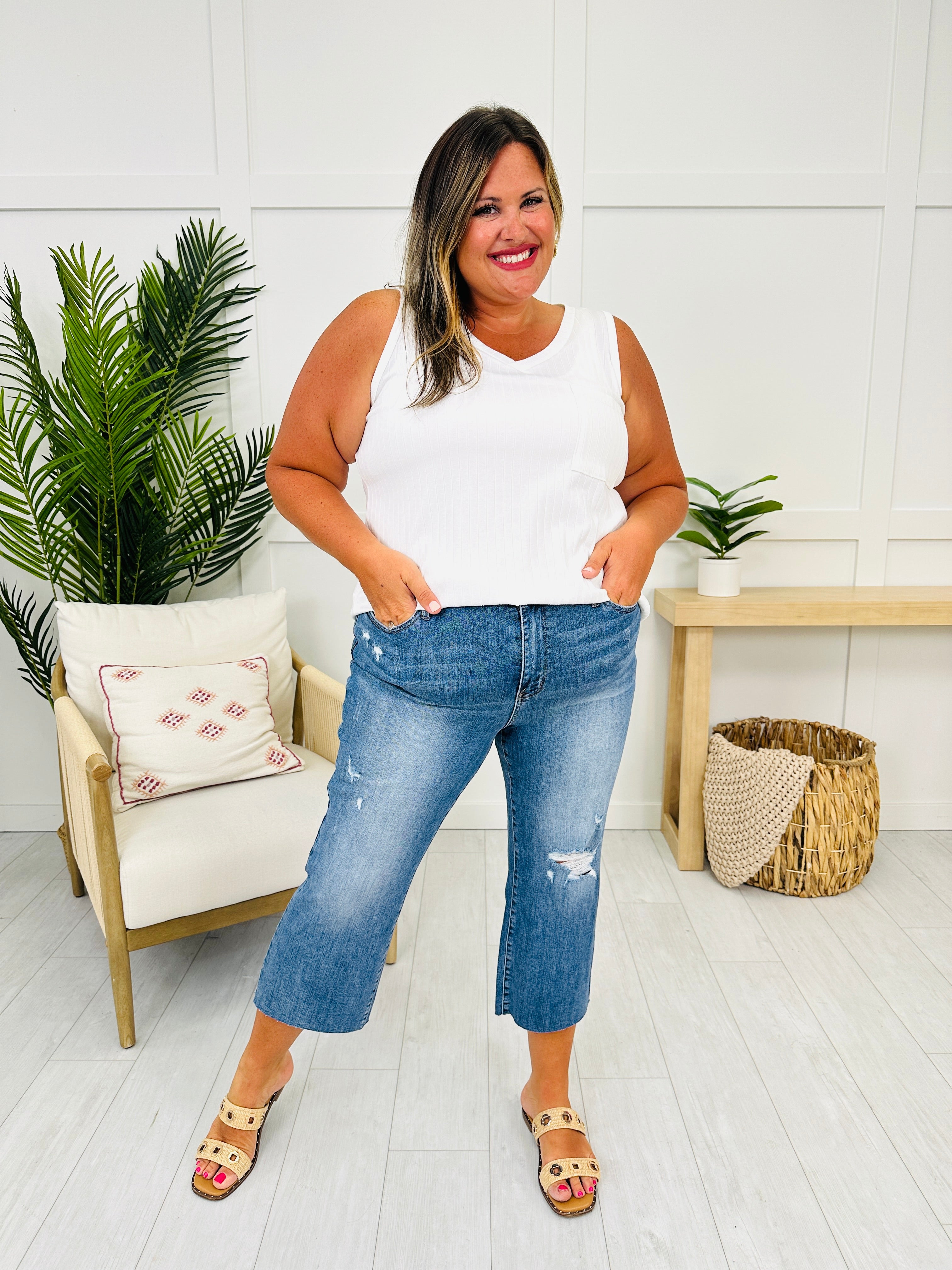 Judy Blue Sew Into You Embroidered Cropped Wide Leg Jeans