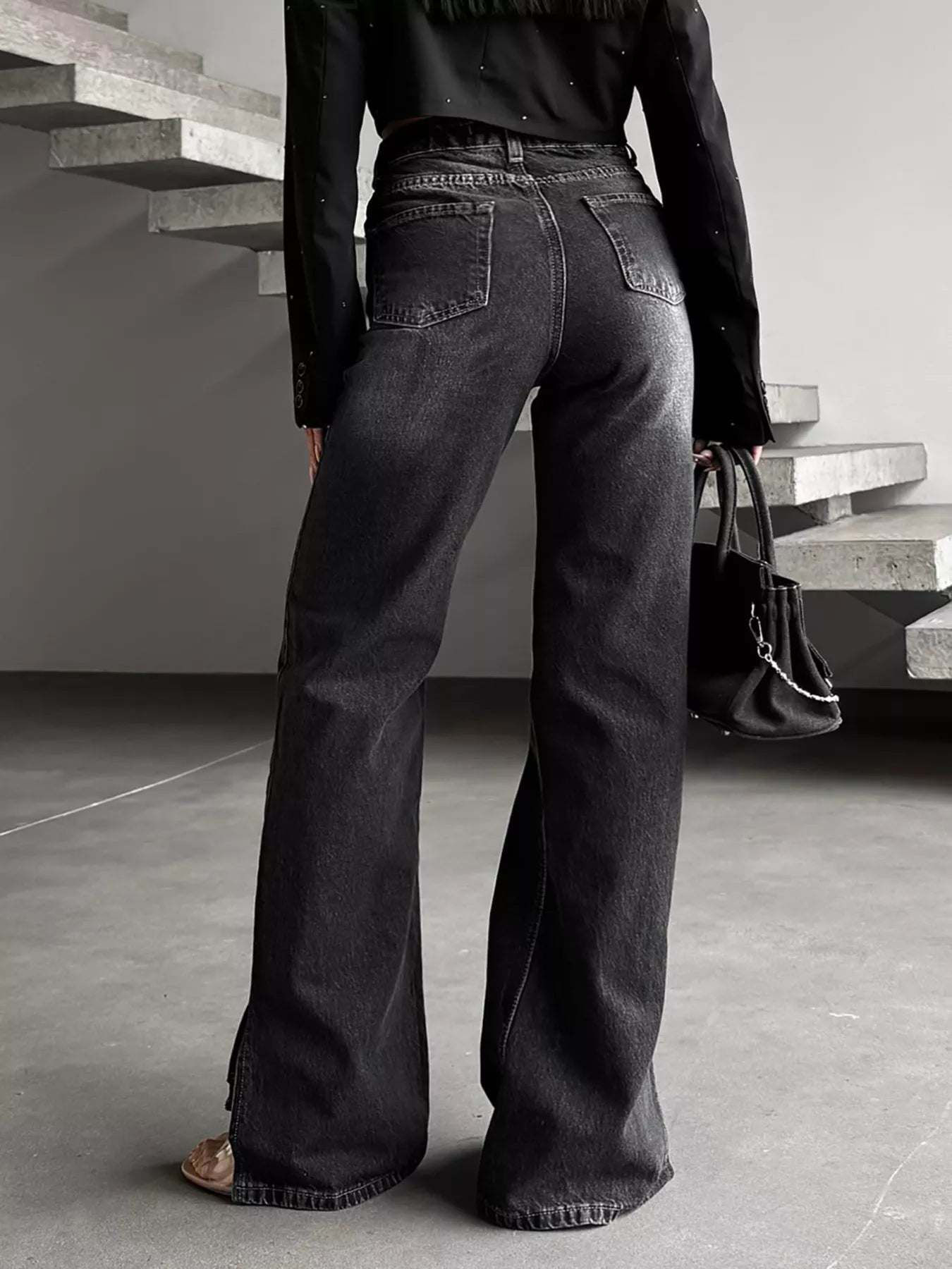 High-Waisted Slit Hem Jeans