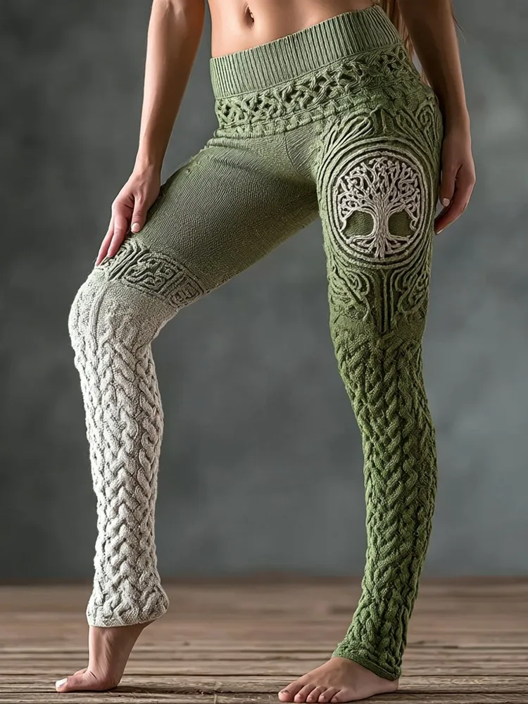 Viking Tree Of Life Pattern Celtic Knit Cozy Leggings