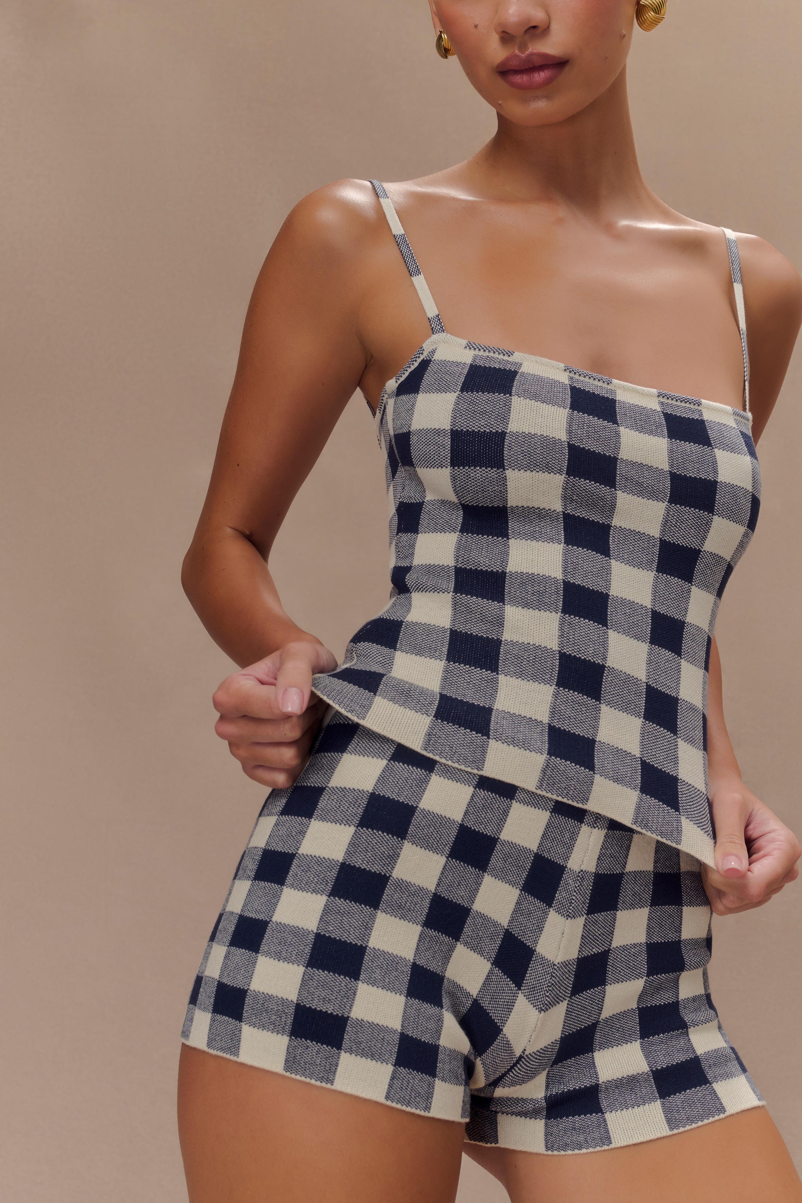Gingham Sleeveless Knit Top