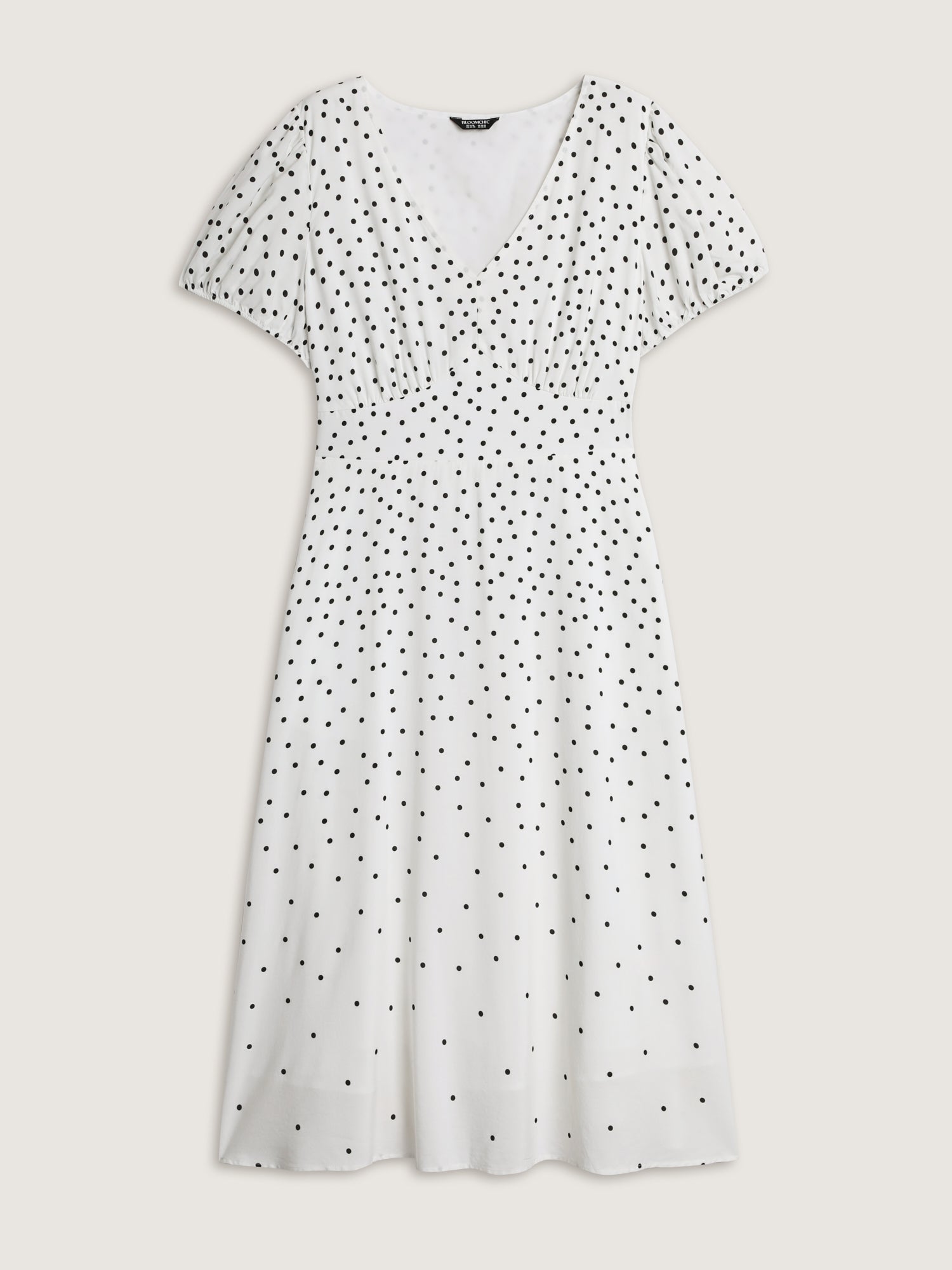 Polka Dot Charm Cinched-Waist Shirred Midi Dress
