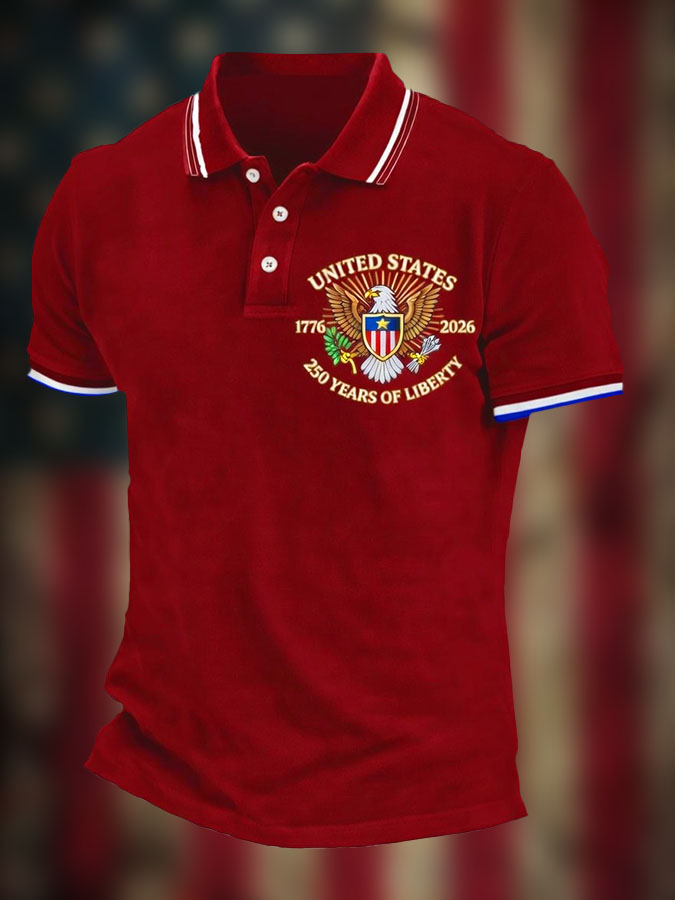 Men'S Retro Patriotic Independence Day 250Th Anniversary Polo Shirt