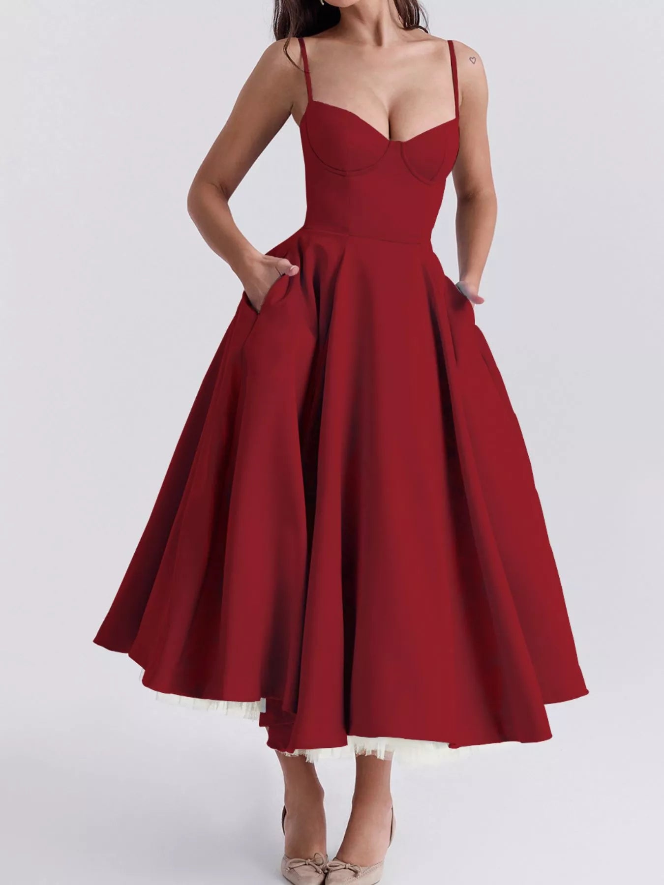 Sweetheart Neck A-Line Midi Dress