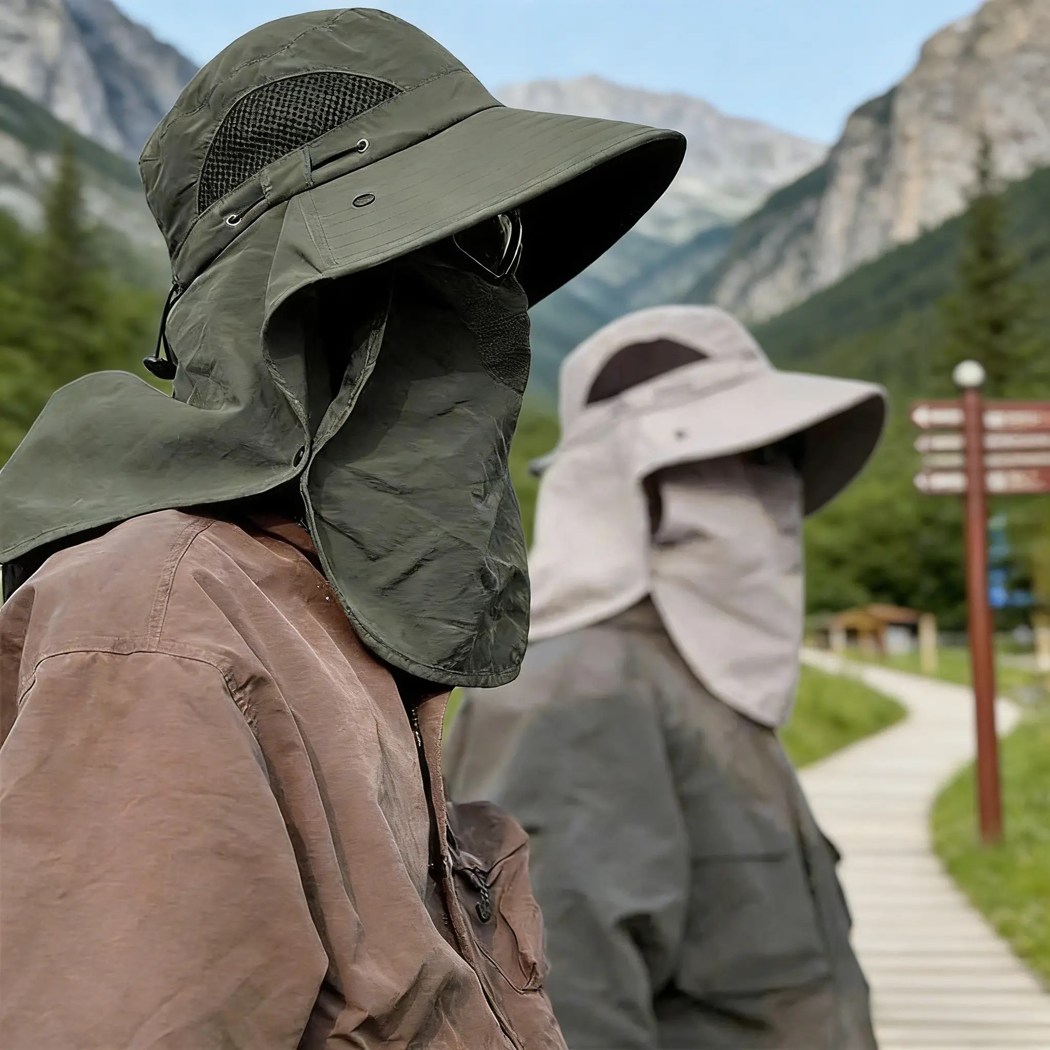 Sun Protection UPF 50+ Sombrero de pescador para primavera/verano con protector facial y de cuello desmontable - Gorro de sol para pesca