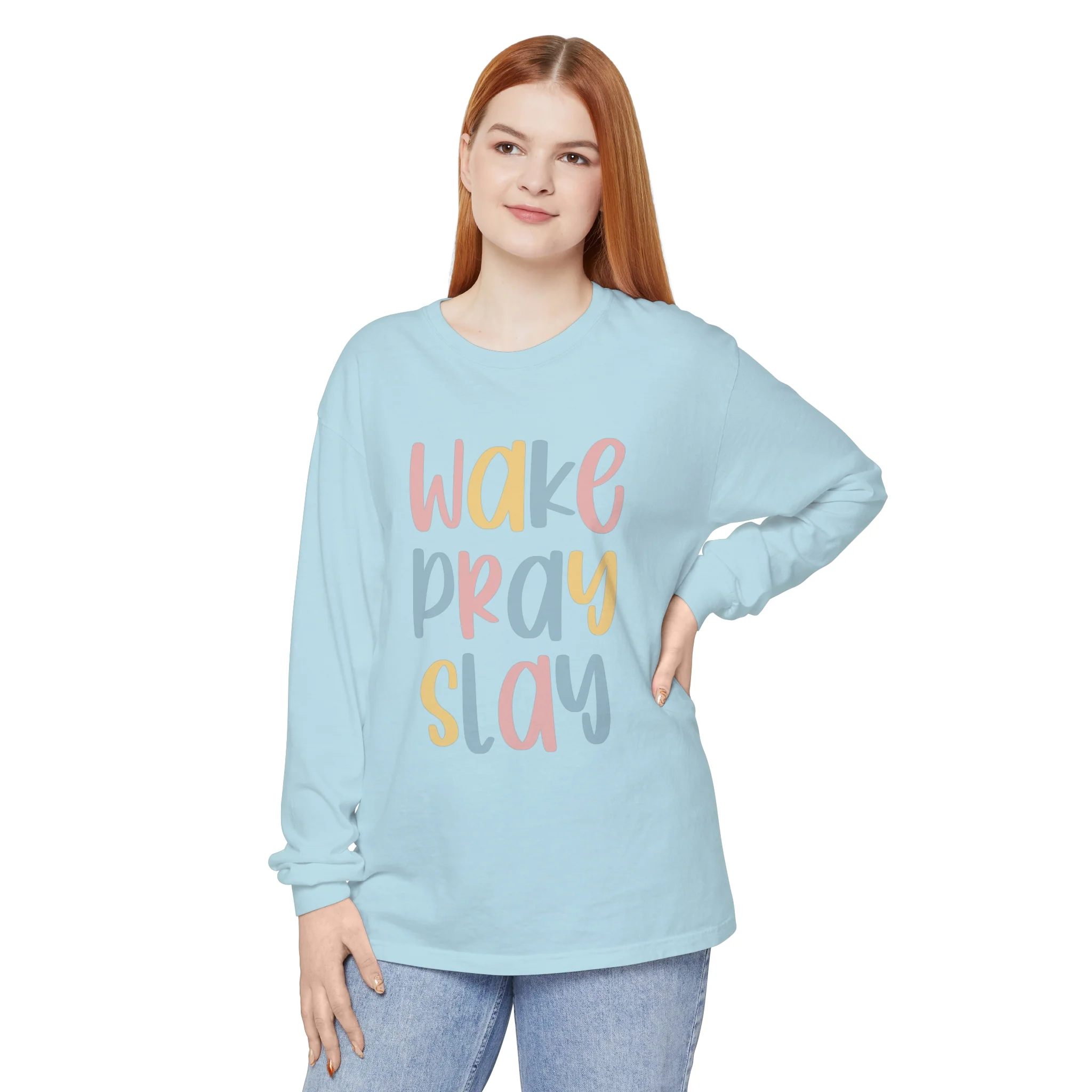 Wake Pray Slay Unisex Garment-dyed Long Sleeve T-Shirt