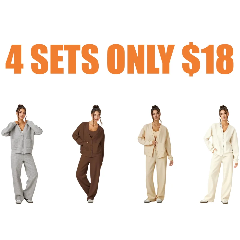 Women's Slouchy Solid Color V Neck Long Sleeve  & Drawstring Waist Trousers Co-ord