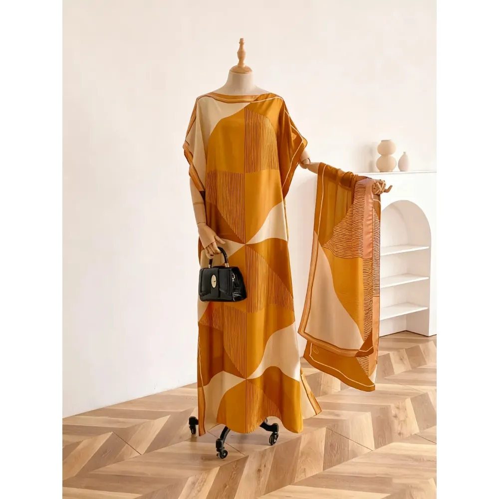 Women's Print Long Scarf & Poncho Set