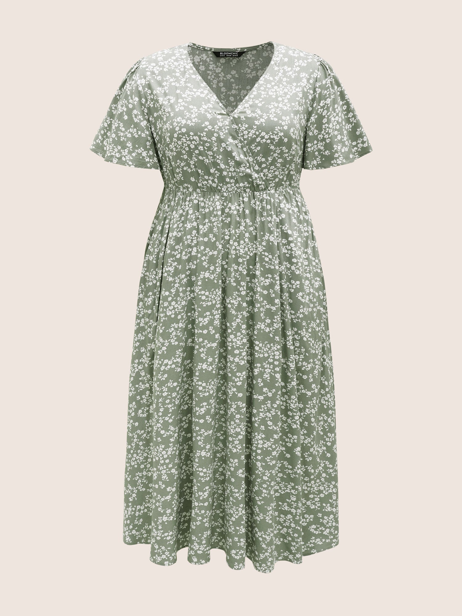 Bloom Dress - Flutter Sleeve Ditsy Floral Pocket Split Maxi Dress