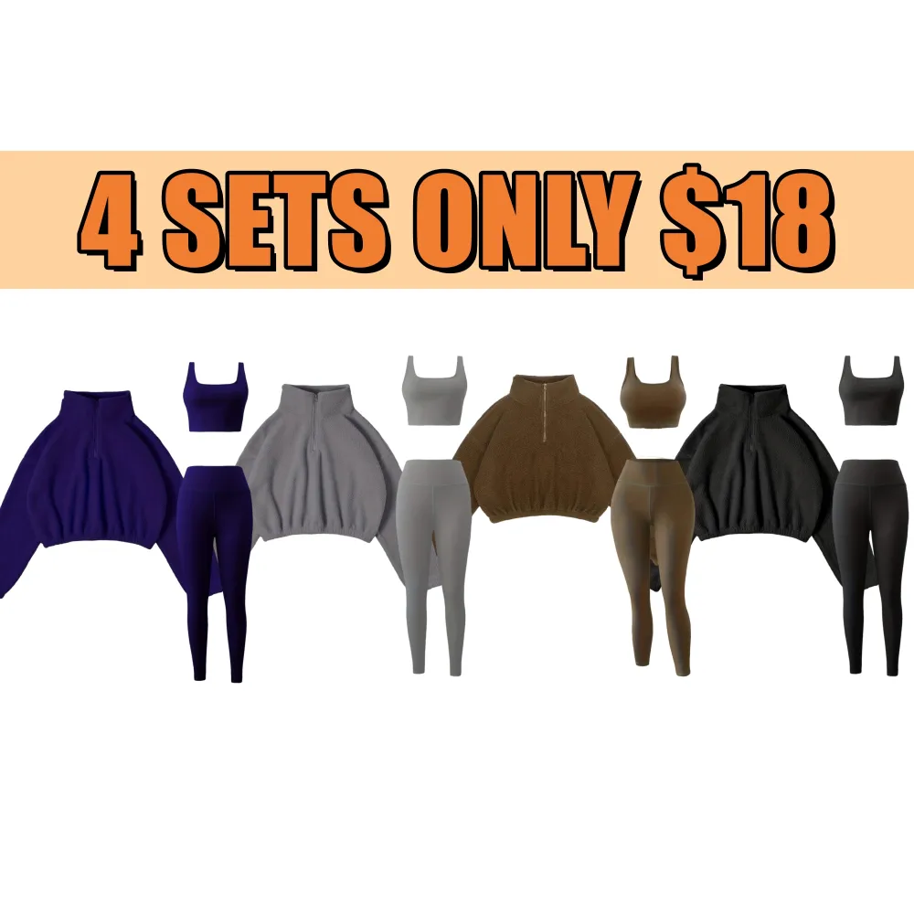 Women's 3-Piece Workout Set (Half-Zip Top, Bra, Yoga Pants)