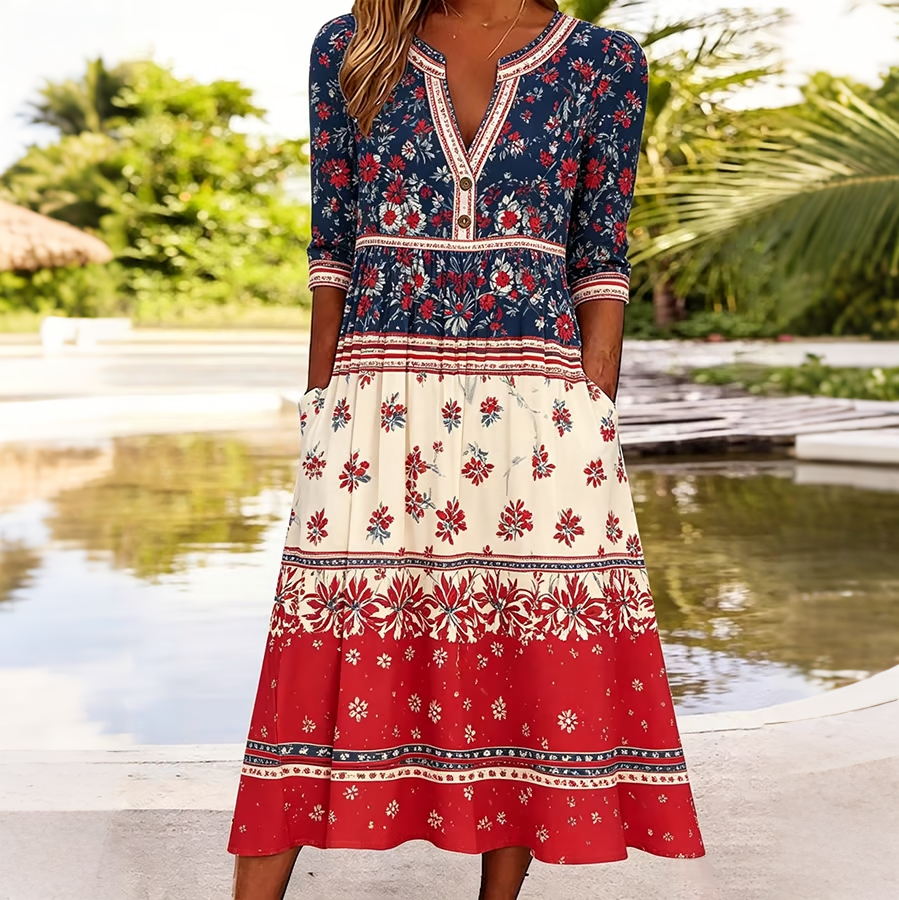 Women'S Casual Floral Art Retro American Independence Day Celebration Printed Dress