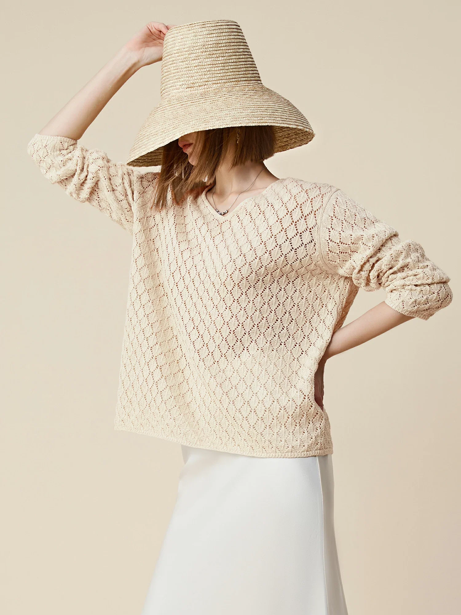 Lyocell & Linen Openwork Sequin Knitted Top