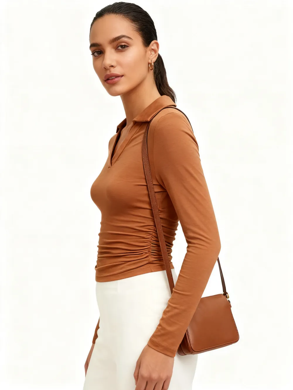 Knit Solid Color Long Sleeve V Neck Slim