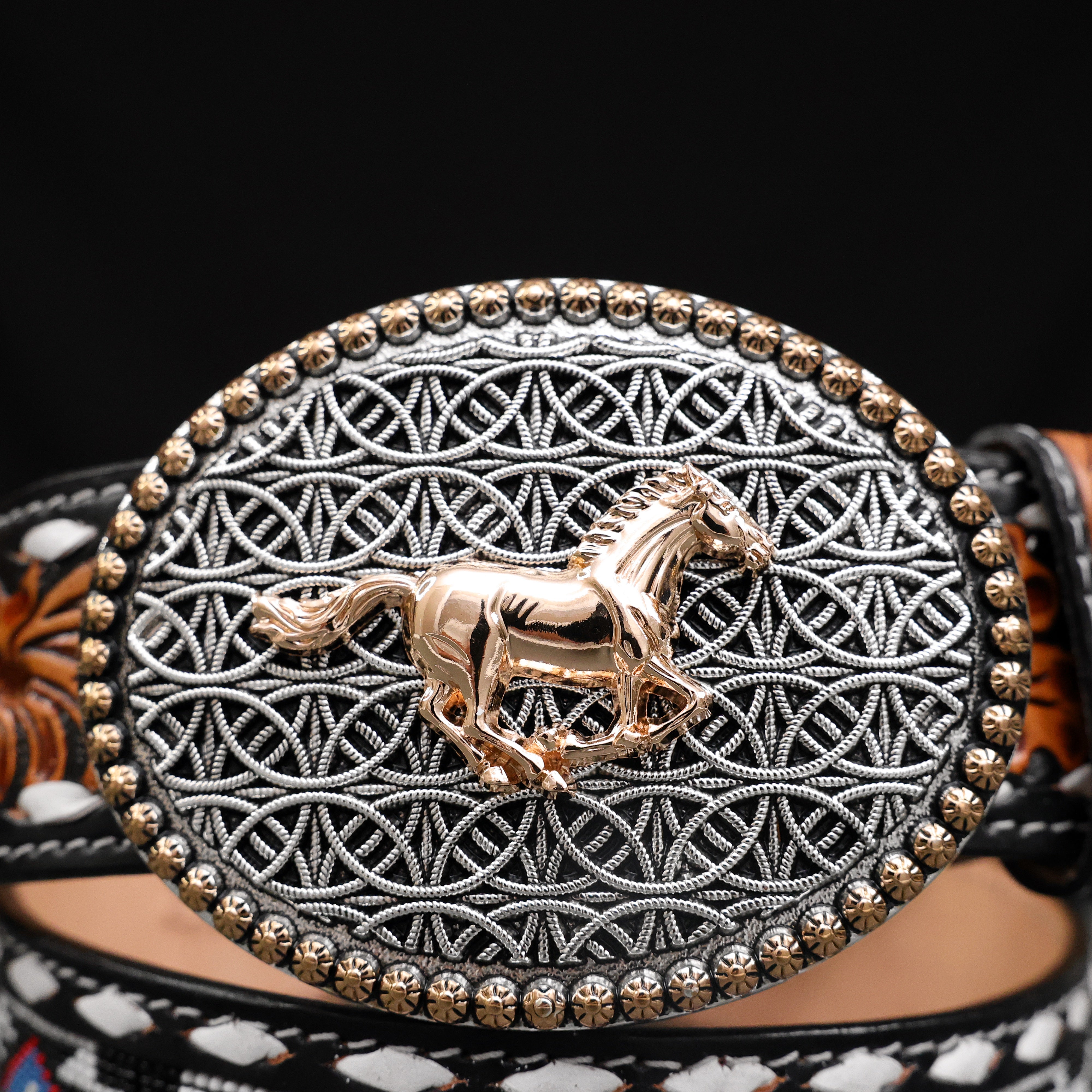 2 Inch Hand-Tooled Artesanal Beaded Leather Belt