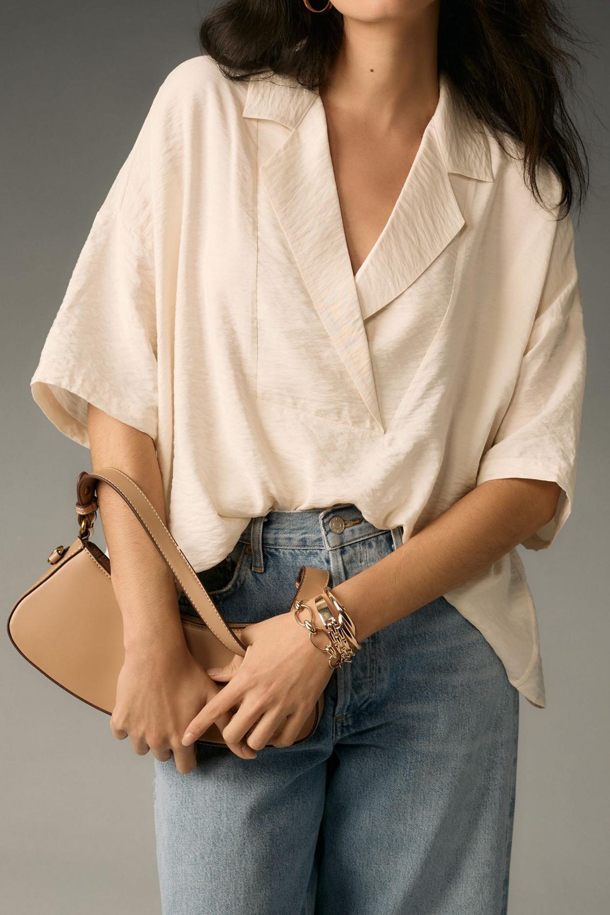 Short-Sleeve Wide Placket Top