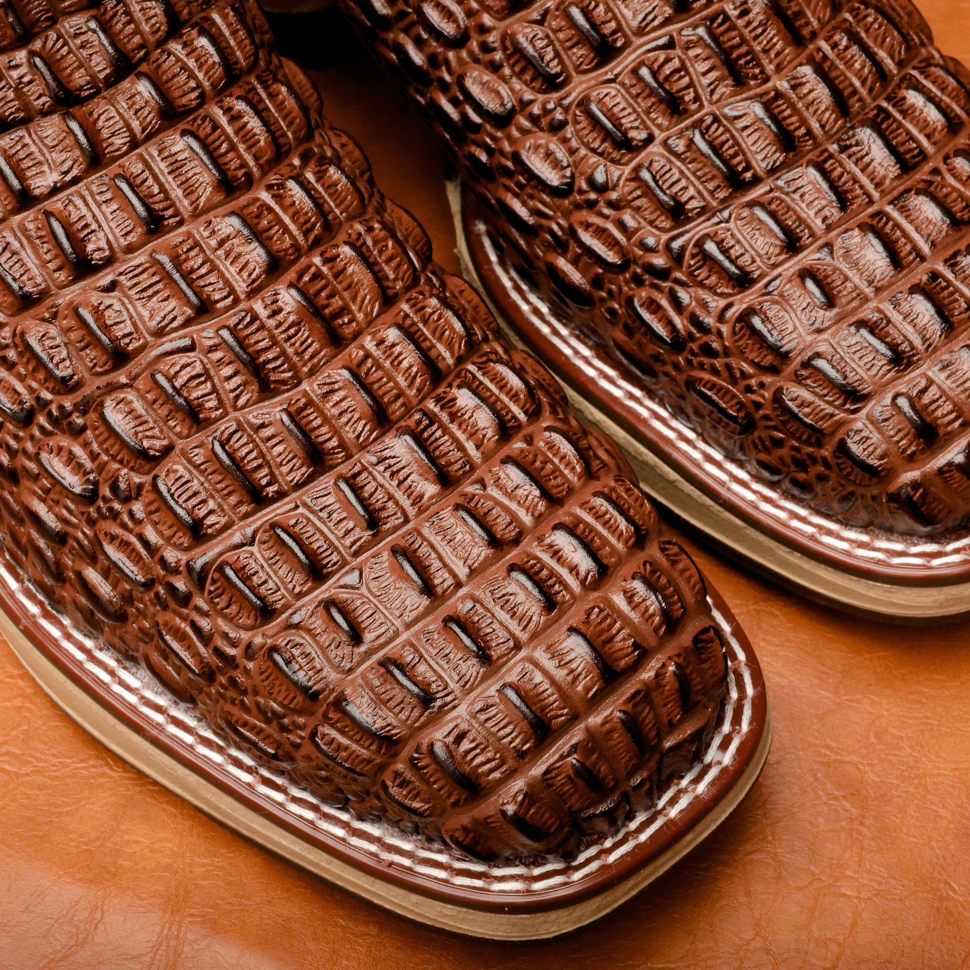 Brown Caiman Hornback Leather Boots With 3D Lightweight Sole - Composite Toe