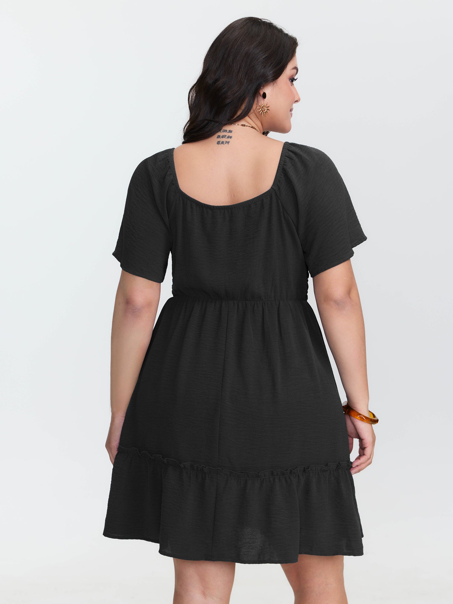 Shirred Bodice Ruffle Hem Flowy Mini Dress