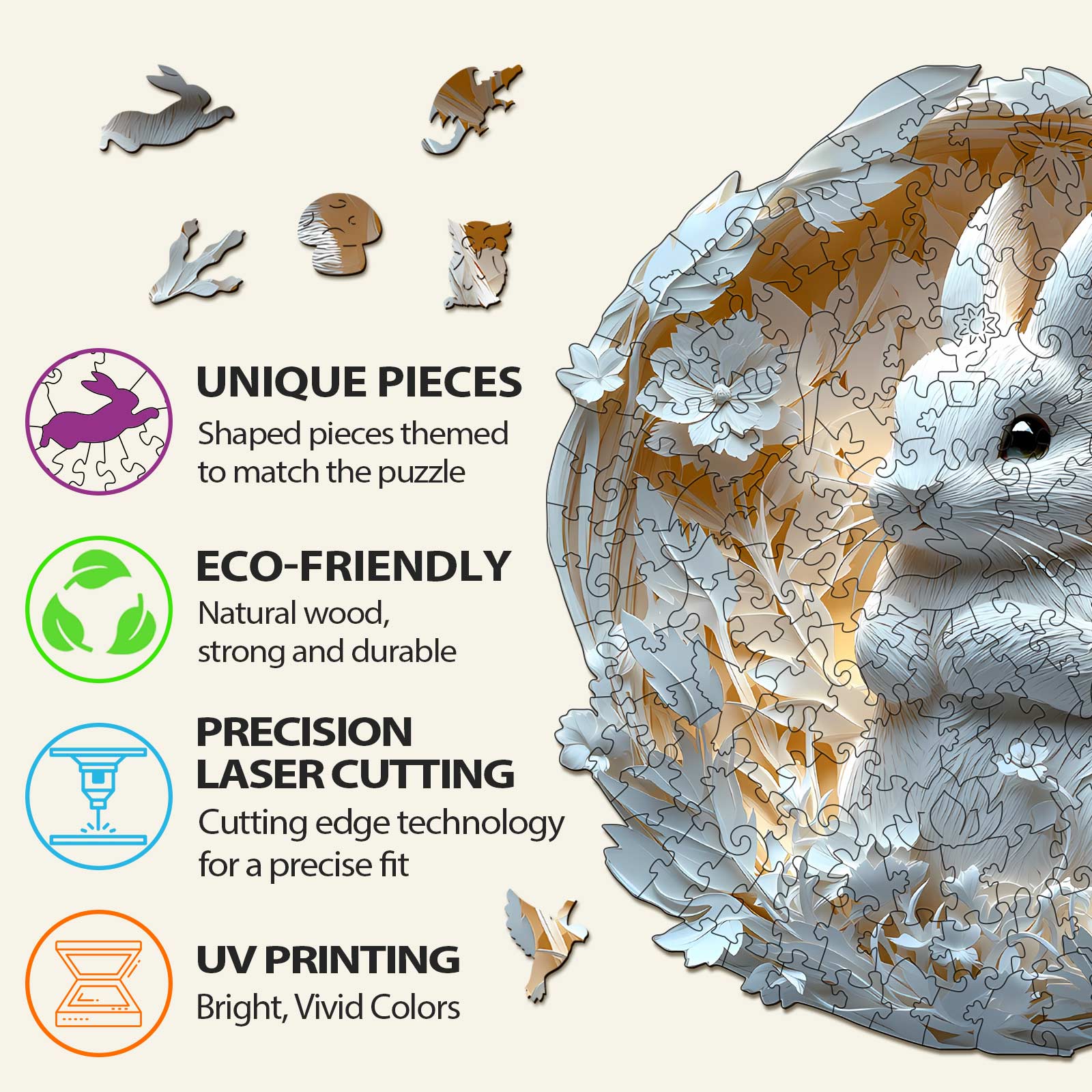 3D Paper Rabbit Wooden Jigsaw Puzzle